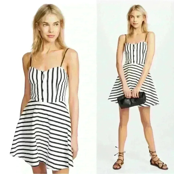 NWOT Alice + Olivia Nella button front mini dress in black and white str… - Picture 1 of 14